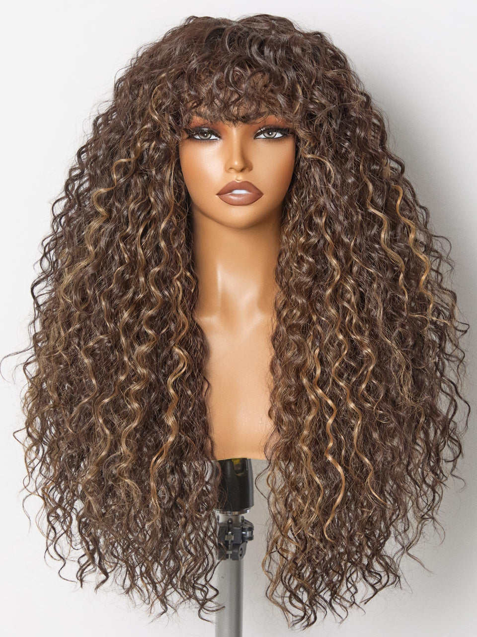 GORGIUS Veralux blend highlight brown curly wig with 26 inch length, natural color blend