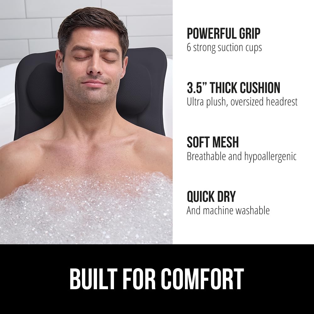 GORILLA GRIP Bath Pillow with 4D mesh headrest for breathable comfort.