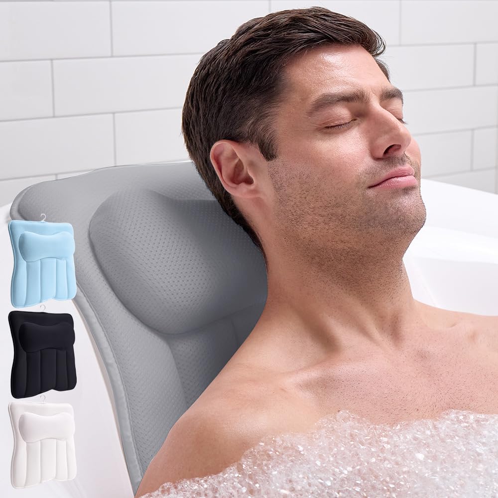 GORILLA GRIP bath pillow showing 6 suction cups for secure tub attachment