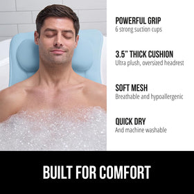 Gorilla Grip bath pillow with FlexComfort headrest contours to neck for gentle support.