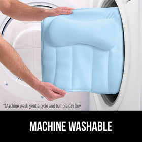 Gorilla Grip pillow with hanging-hook for convenient storage after baths.