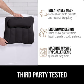 GORILLA GRIP Bath Pillow includes a built-in hanging hook for storage.