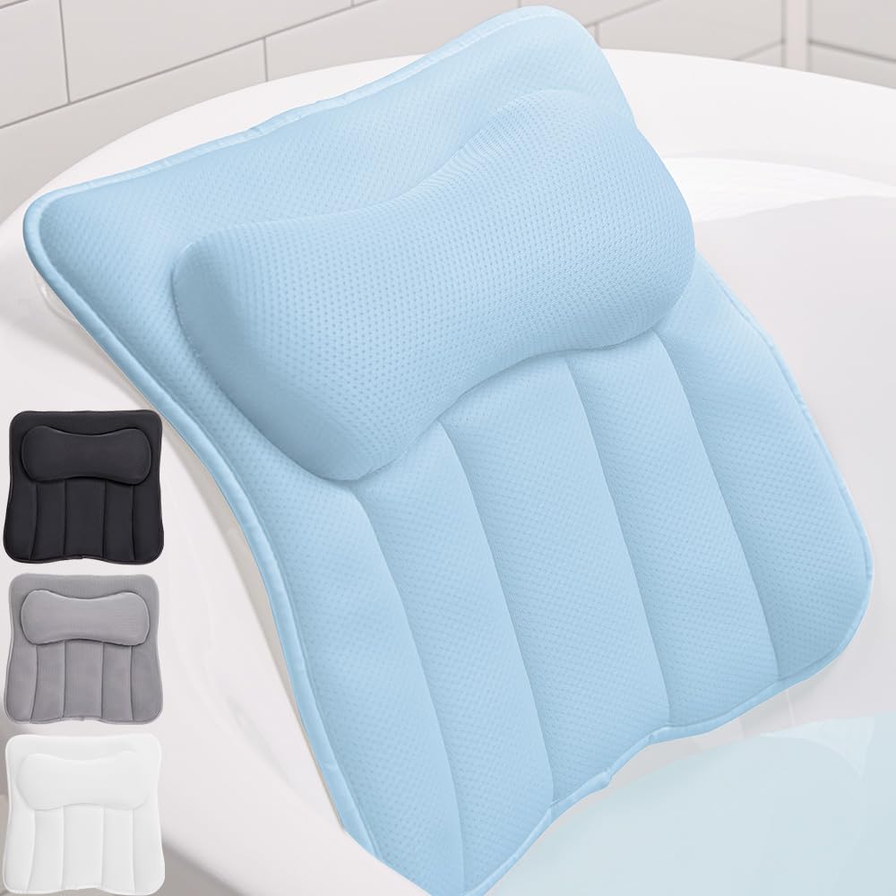 Gorilla Grip bath pillow with six suction cups for secure tub attachment during a relaxing soak.