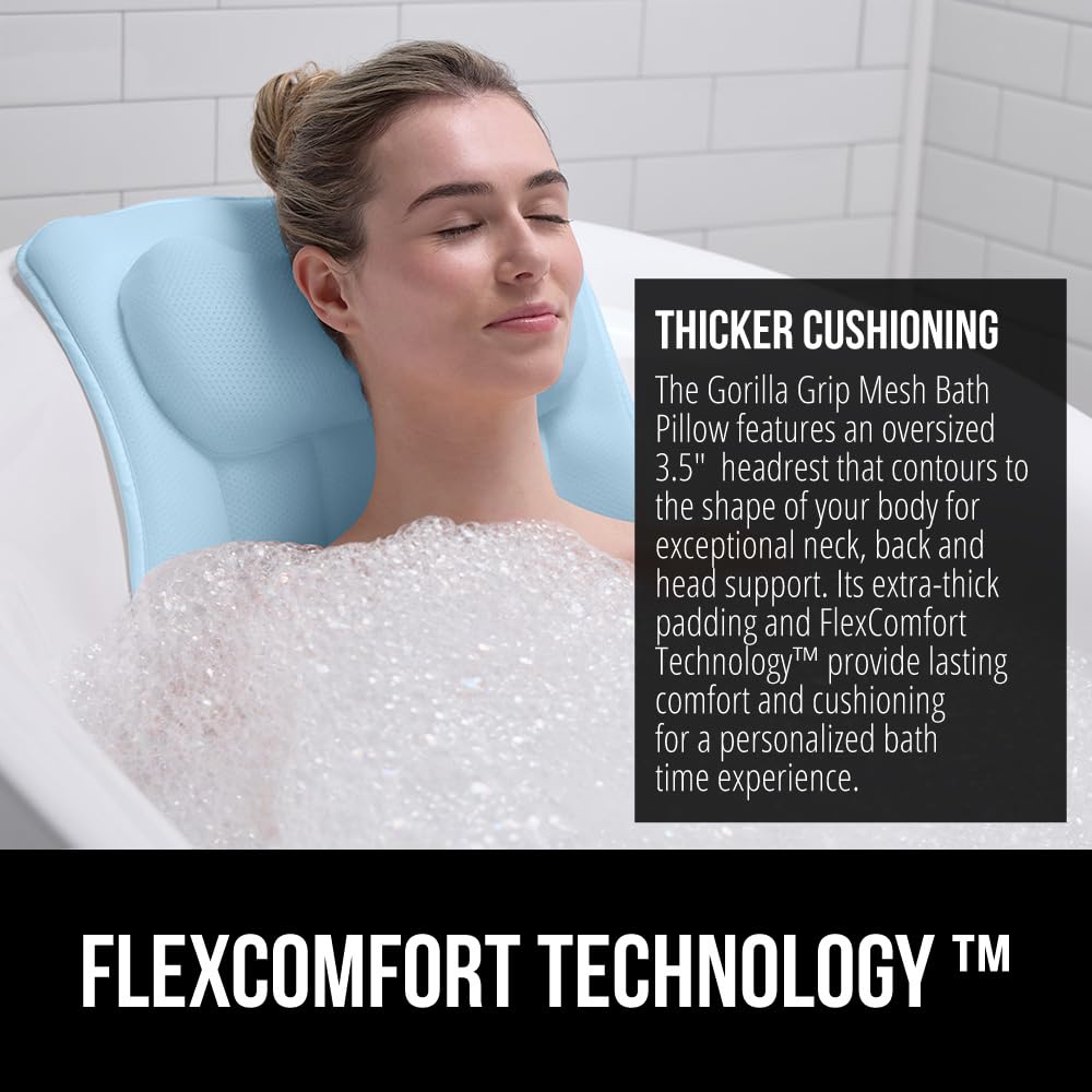 Gorilla Grip bath pillow three-and-a-half-inch headrest adds extra neck support.