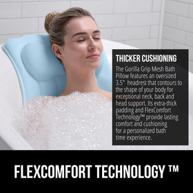 Gorilla Grip bath pillow three-and-a-half-inch headrest adds extra neck support.