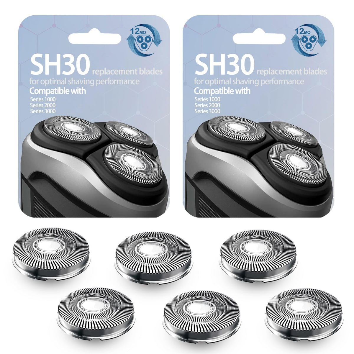 GORLENT SH30-52 replacement blades with dual-ring edges for smoother first-pass shaving
