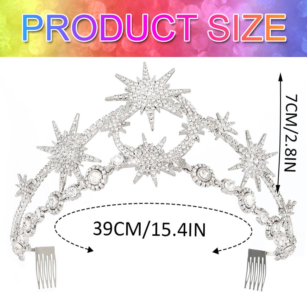 GORTIN Star Moon Crown close-up highlighting sparkling rhinestones and intricate design.