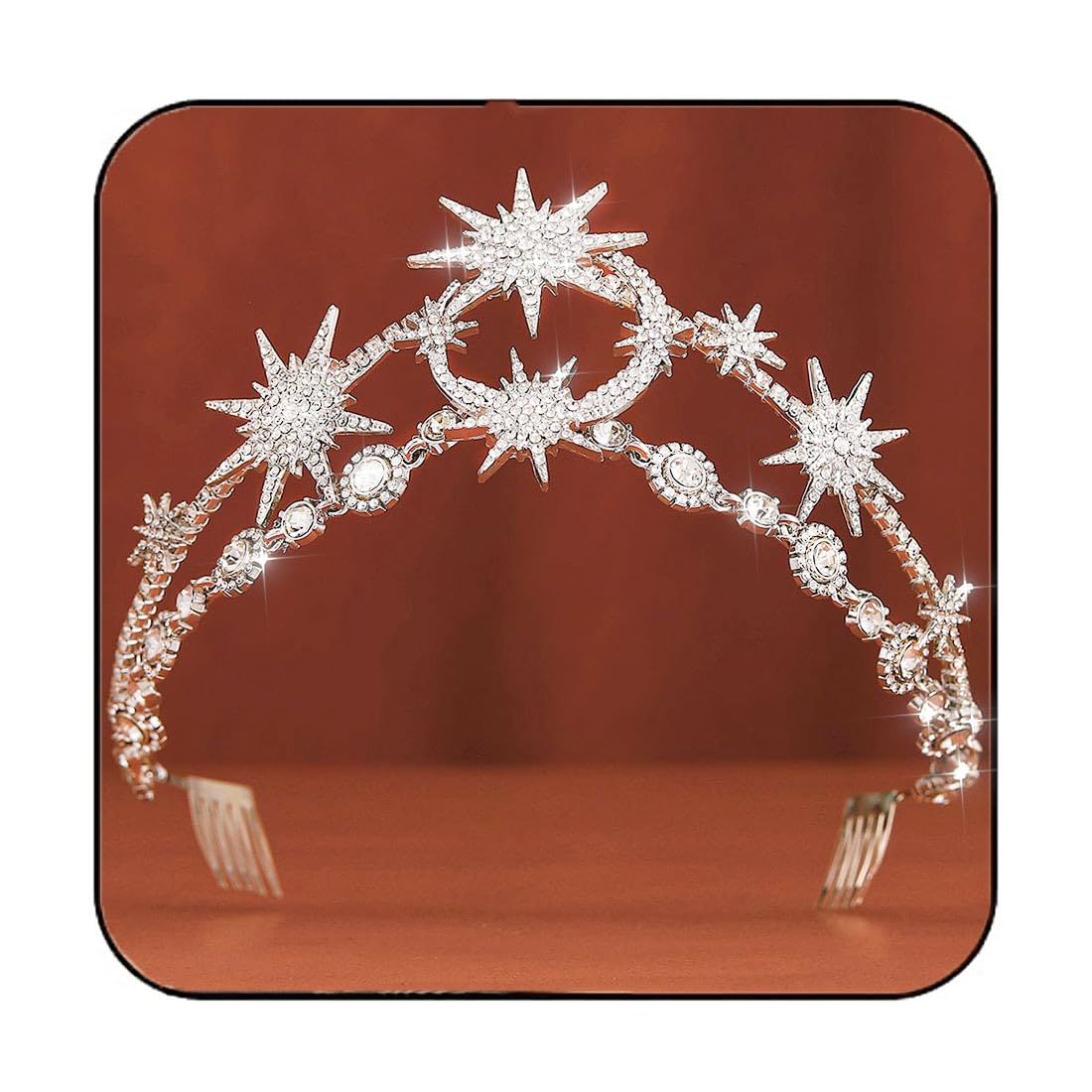 GORTIN Star Moon Crown tiara with rhinestones for a radiant bridal look.