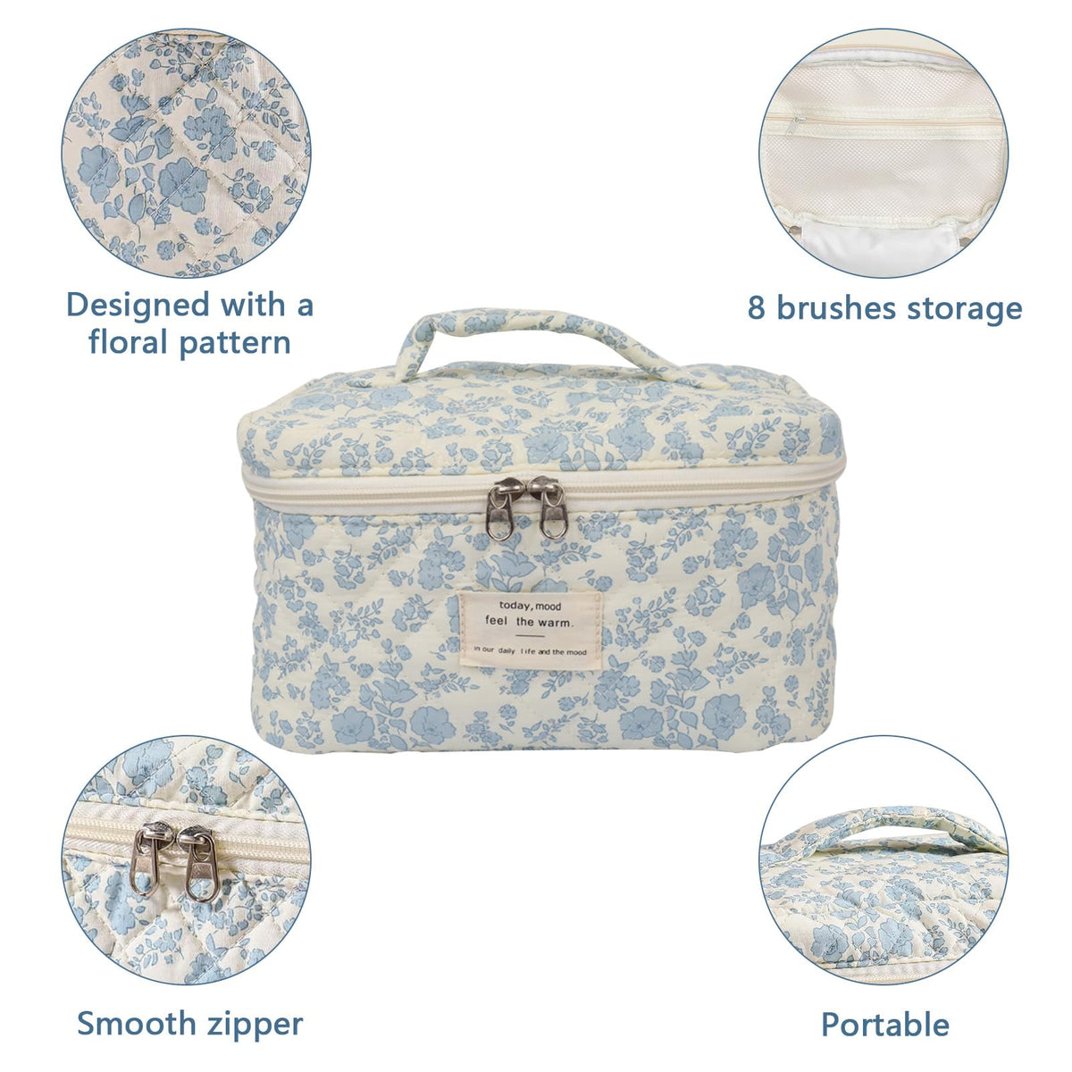 Gosect cotton makeup bag easy to clean and reinforced for everyday use