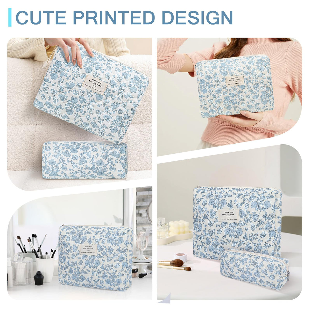 Gosect cotton travel organization bag blue floral material, easy to clean.