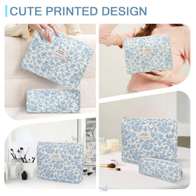 Gosect cotton travel organization bag blue floral material, easy to clean.
