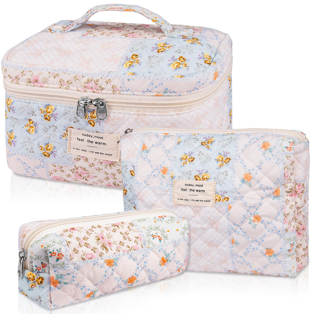 Gosect floral quilted makeup bag large showing roomy storage for cosmetics