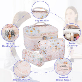 Gosect floral quilted makeup bag small ideal for travel essentials
