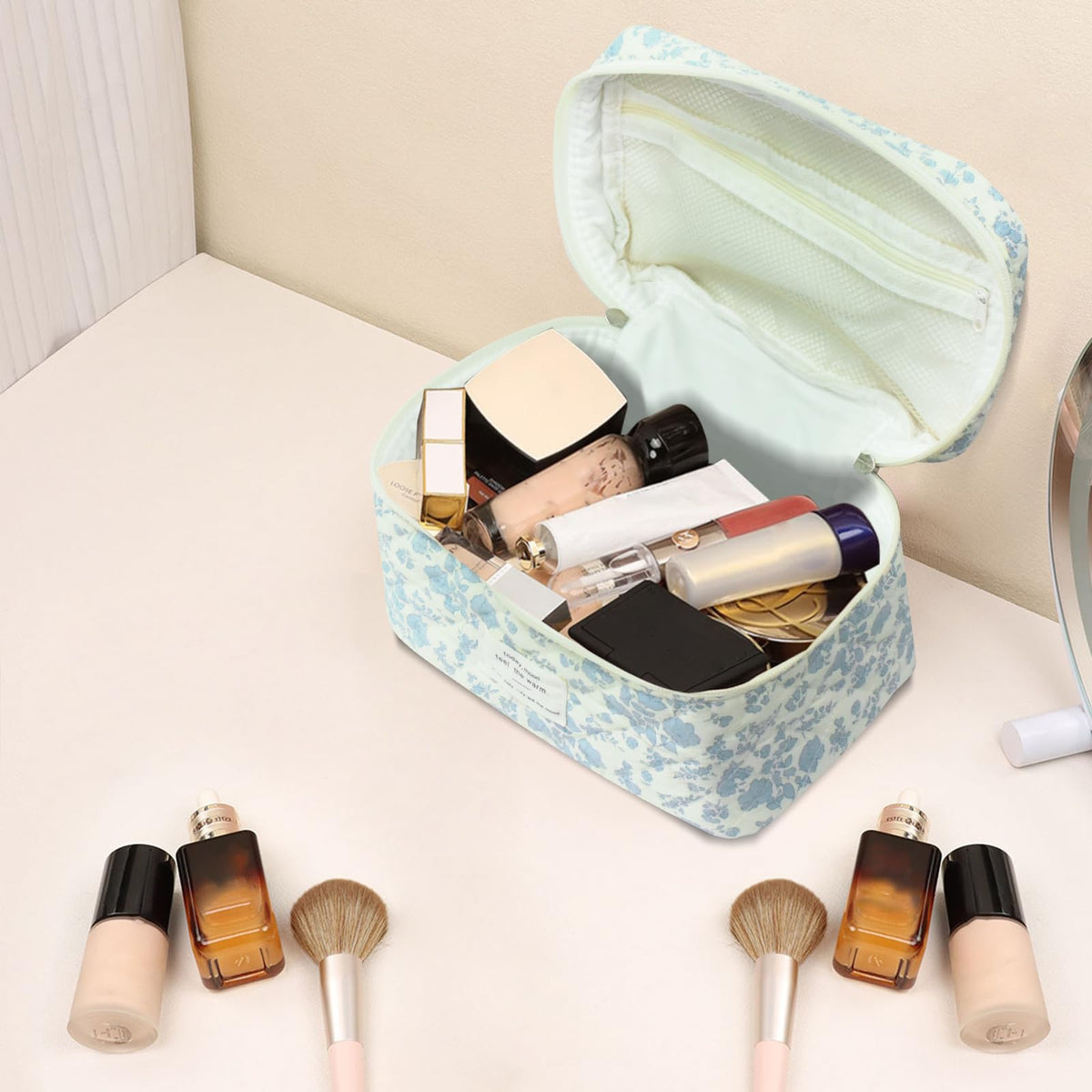 Gosect foldable makeup bag showcases lightweight, compact design for packing.