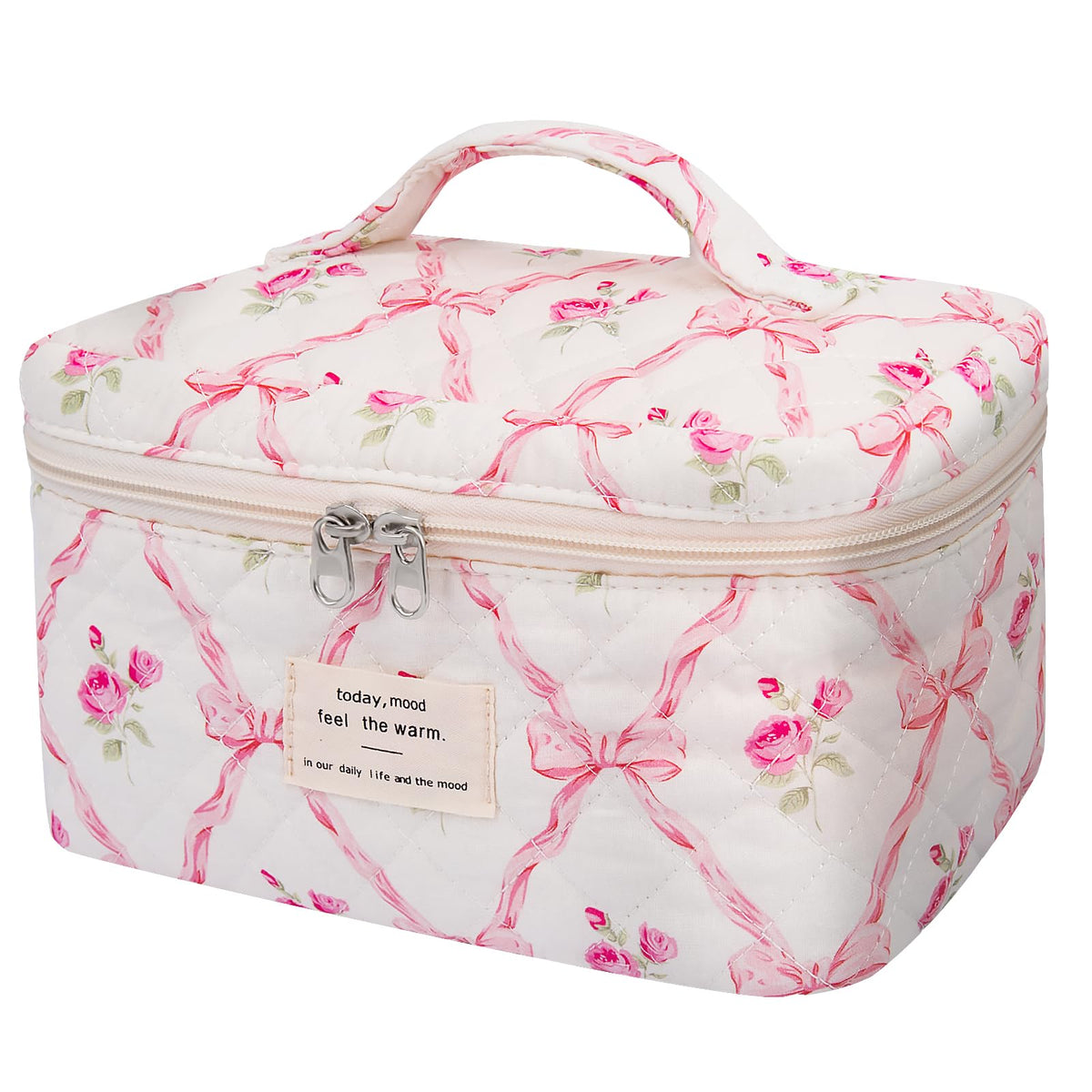 Gosect large makeup bag with pink butterfly pattern for stylish travel organization.