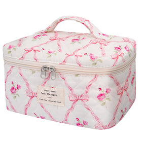Gosect large makeup bag with pink butterfly pattern for stylish travel organization.