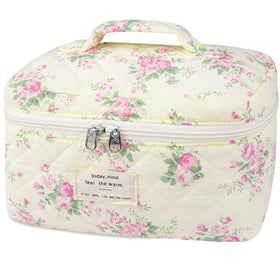 Gosect large travel makeup bag in pink floral pattern for stylish on-the-go organization.