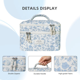 Gosect makeup bag bottom compartment fits full-sized skincare and toiletries.
