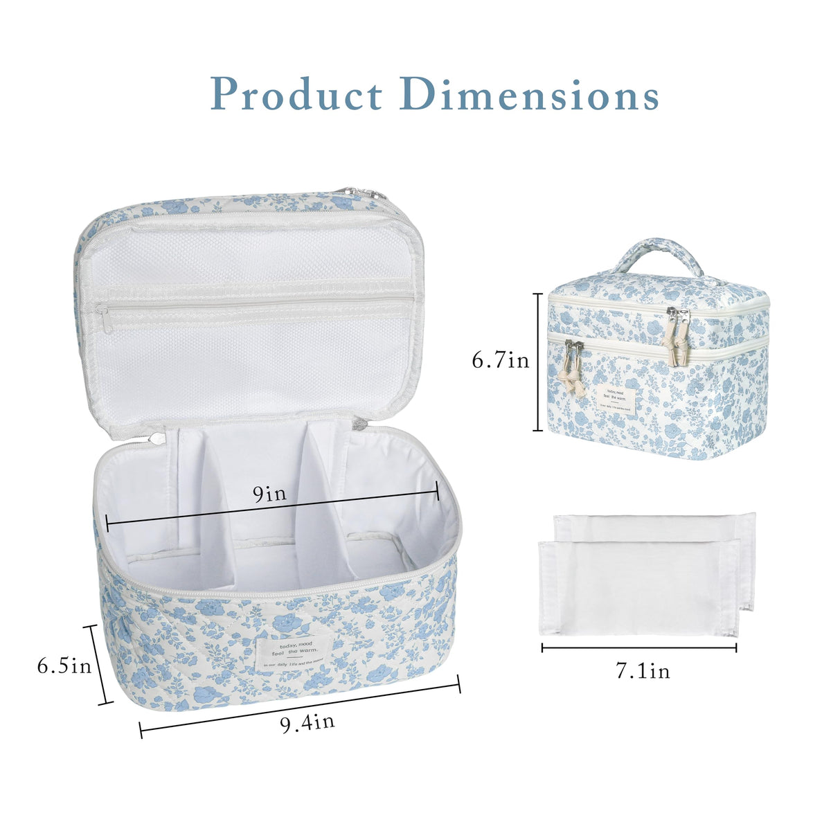 Gosect makeup bag middle divided section secures lipsticks and eyeliners.
