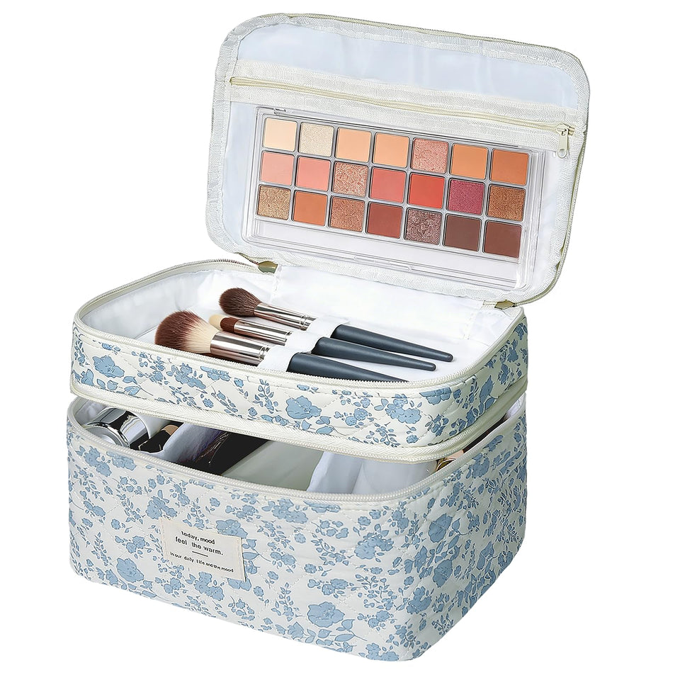 Gosect makeup bag shows two-layer structure for organized cosmetics on the go.