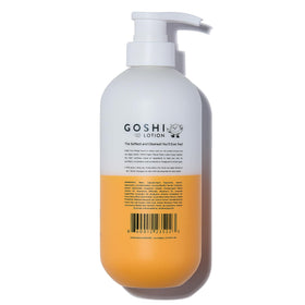 GOSHI body lotion texture close-up shows rich, non-greasy absorption.
