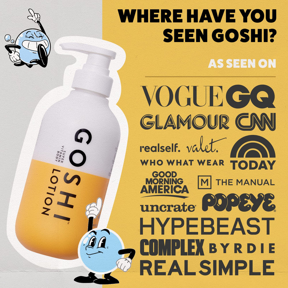 GOSHI coconut, jojoba, and shea oils blend softens skin.