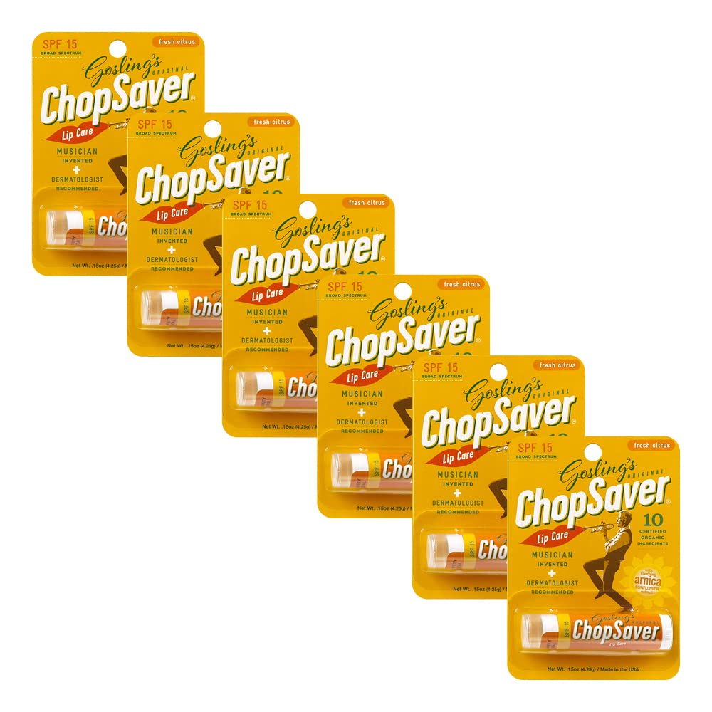 ChopSaver Goslings Original SPF15 lip balm pack of six for hydrated lips and sun protection.