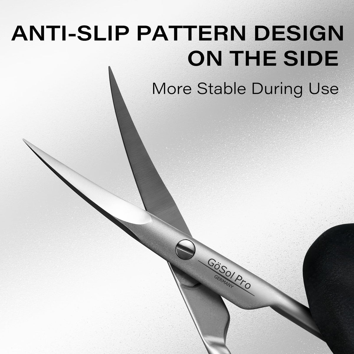 GöSol cuticle scissors shown with leather case for secure travel protection.