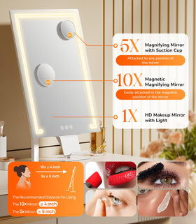 Gospire Hollywood mirror with removable 5x suction magnifier for detail work
