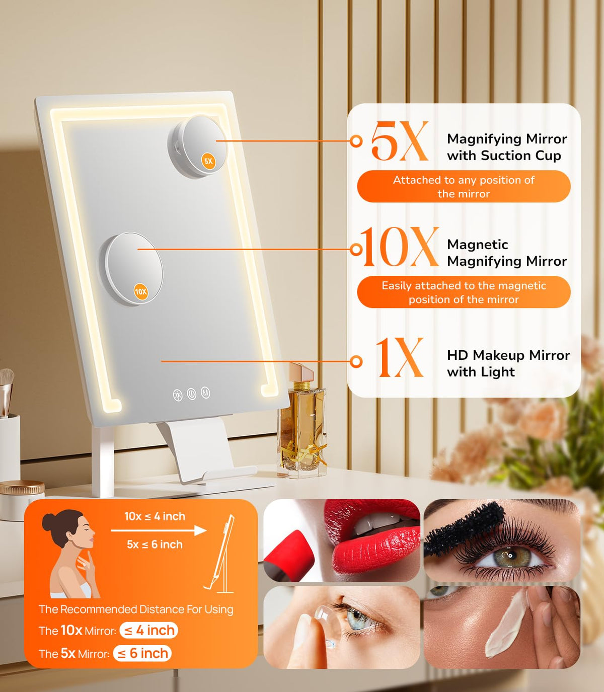 Gospire mirror 5x magnification for precise detail work.