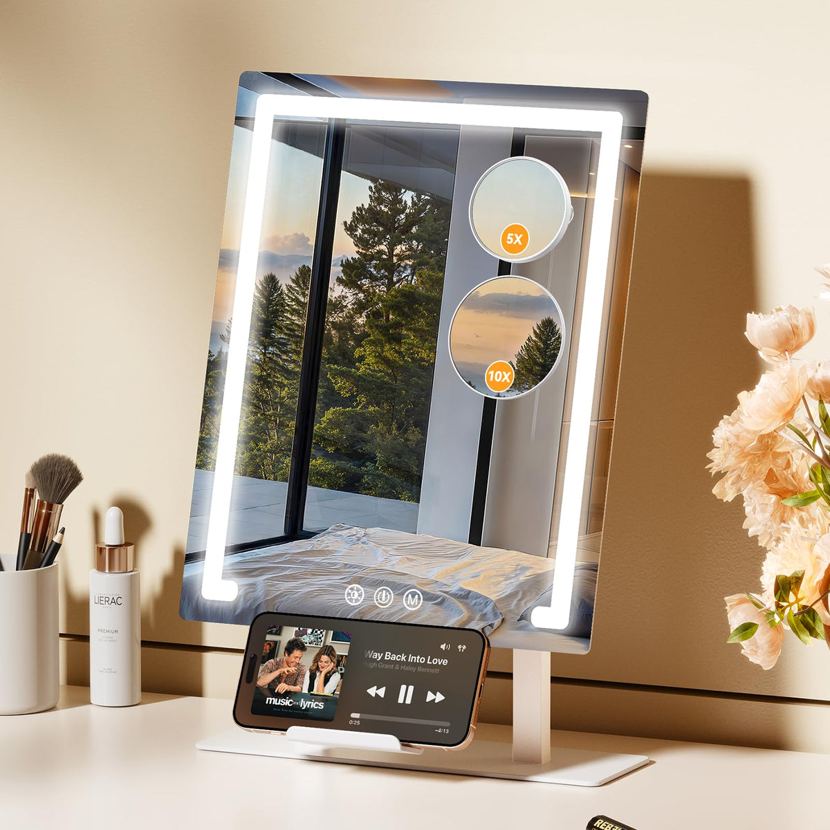 Gospire lighted makeup mirror front view showing full-face coverage.