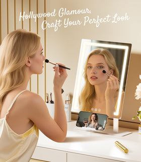 Gospire mirror with touch controls for brightness and color.