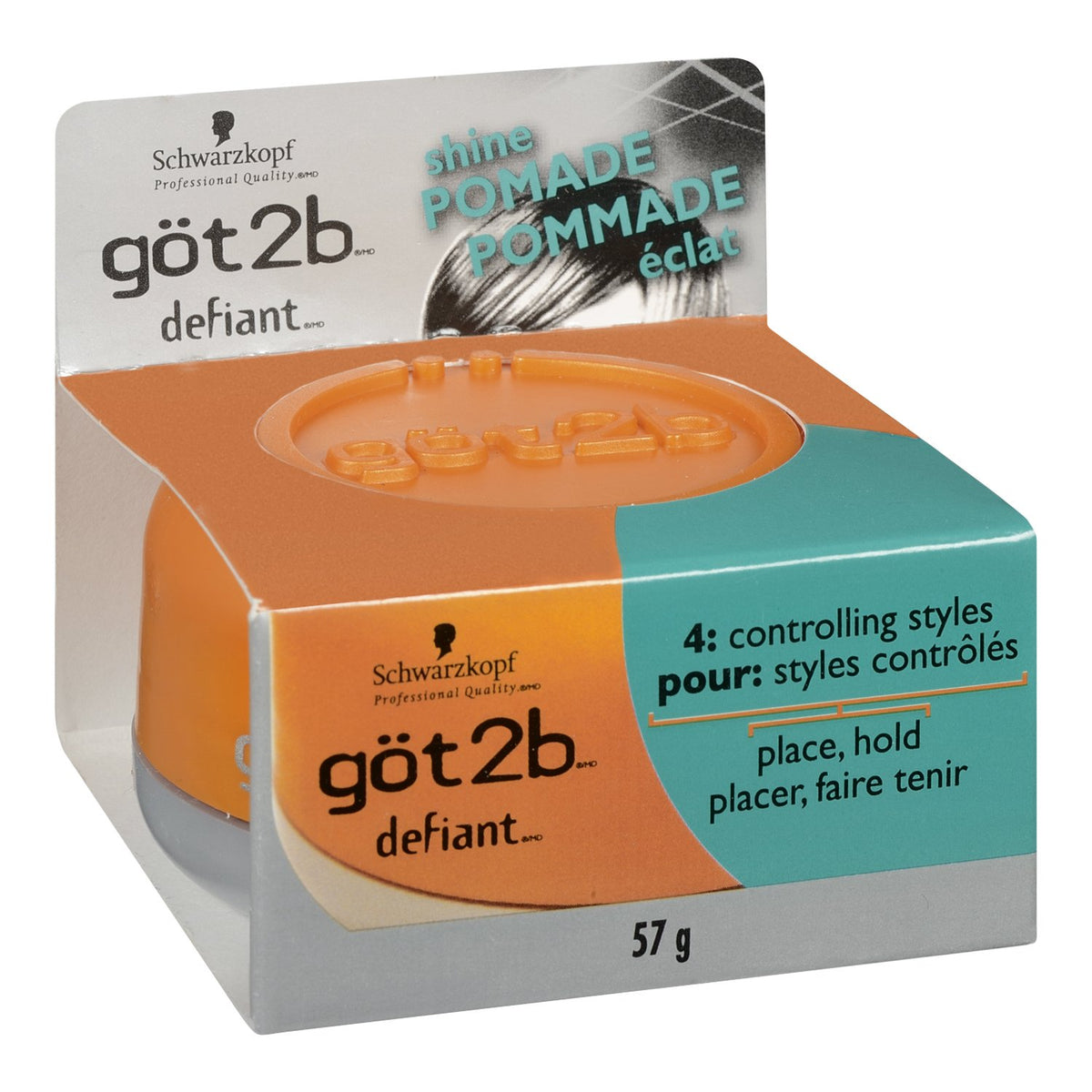 Hands applying Got2B Defiant Define and Shine Pomade for flexible hold.