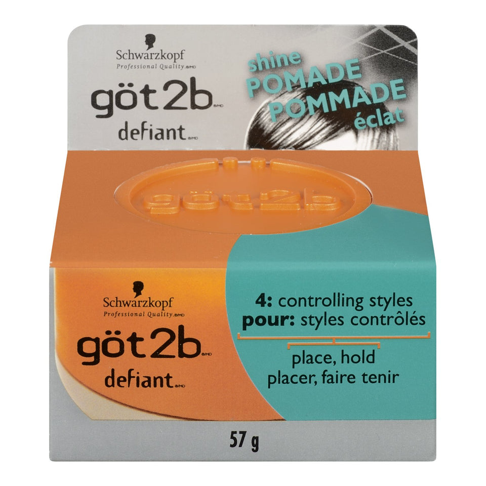 Got2B Defiant Define and Shine Pomade jar for defined, shiny styling options.