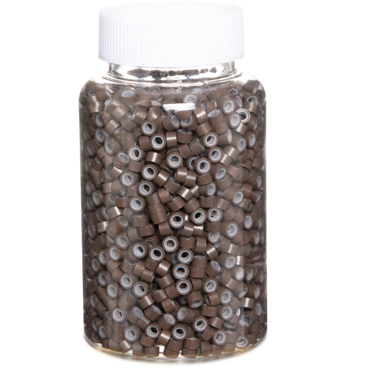 GOTDYA 2500pcs brown extension beads with silicone lining for secure, gentle hair fitting.