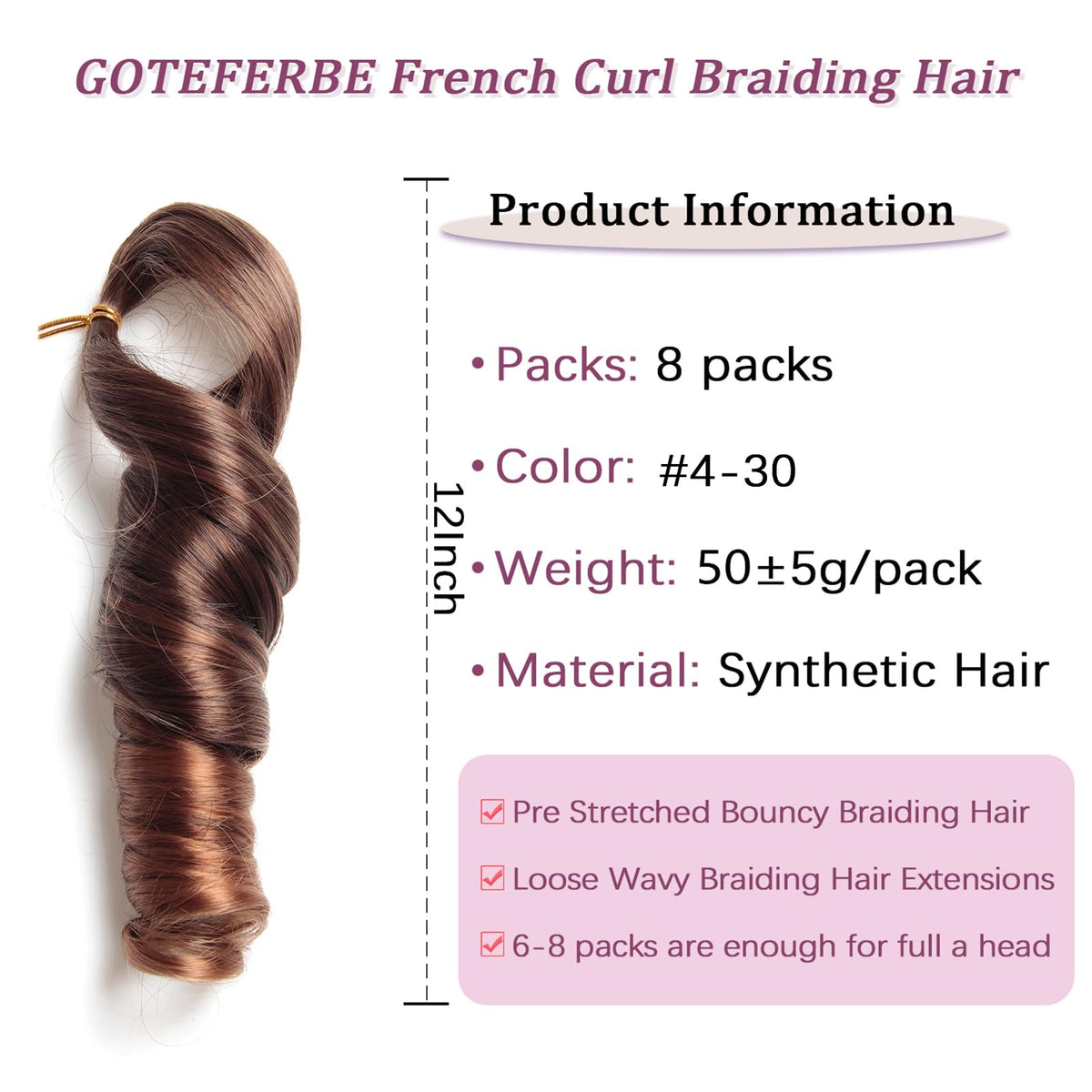 GOTEFERBE French Curl Braiding Hair 12inch loose-wavy braid idea for versatile styles.