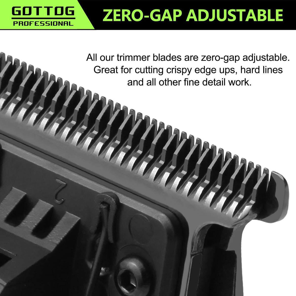 Zero-gap indicator on GOTTOG FXBLUE blade demonstrating ultra-precise alignment