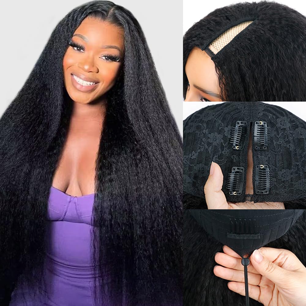 Goulus Kinky Straight V Part Wig 18inch front view for natural volume
