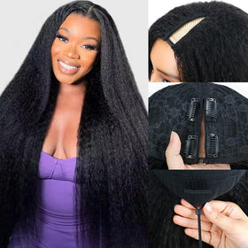 Goulus Kinky Straight V Part Wig 18inch front view for natural volume