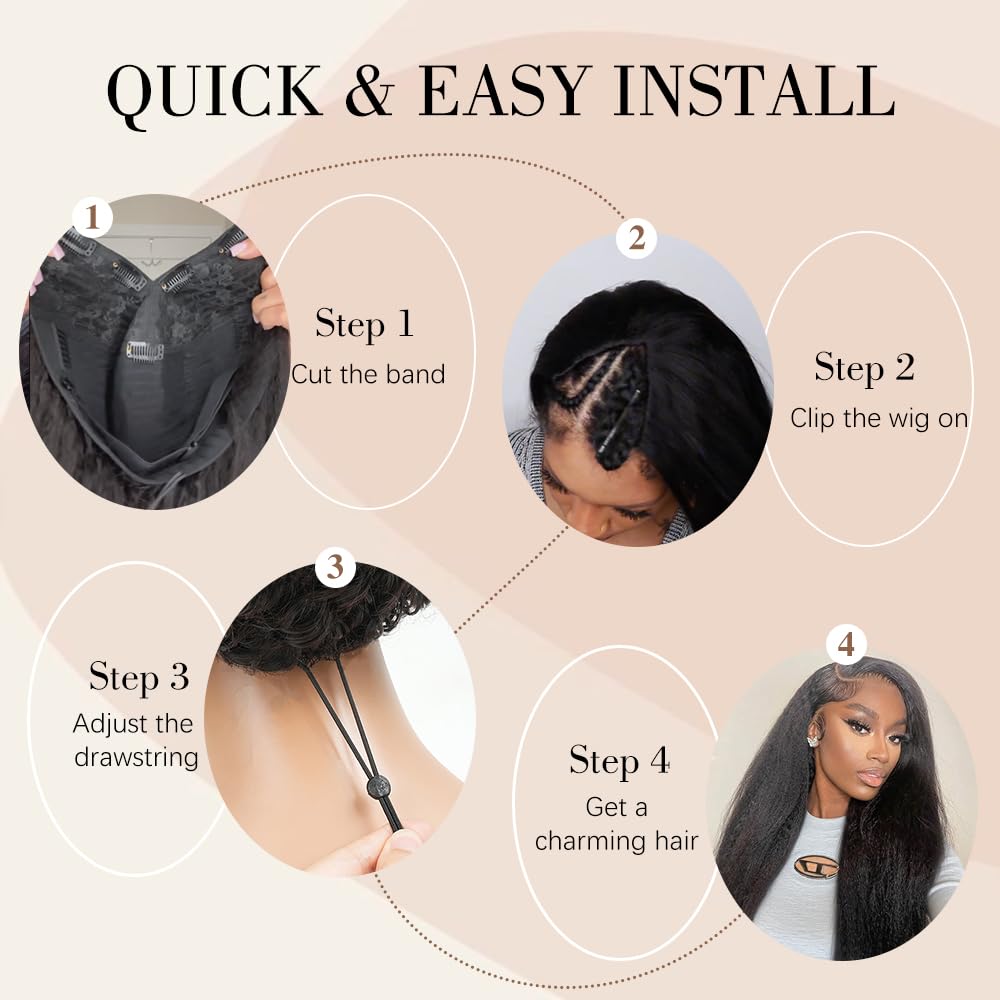 Goulus Kinky Straight V Part Wig density 180 percent for fullness