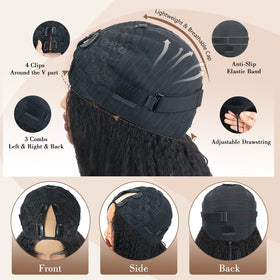 Goulus Kinky Straight V Part Wig with drawstring strap for secure fit