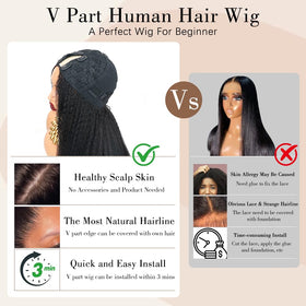 Goulus Kinky Straight V Part Wig natural black shade for versatile styling
