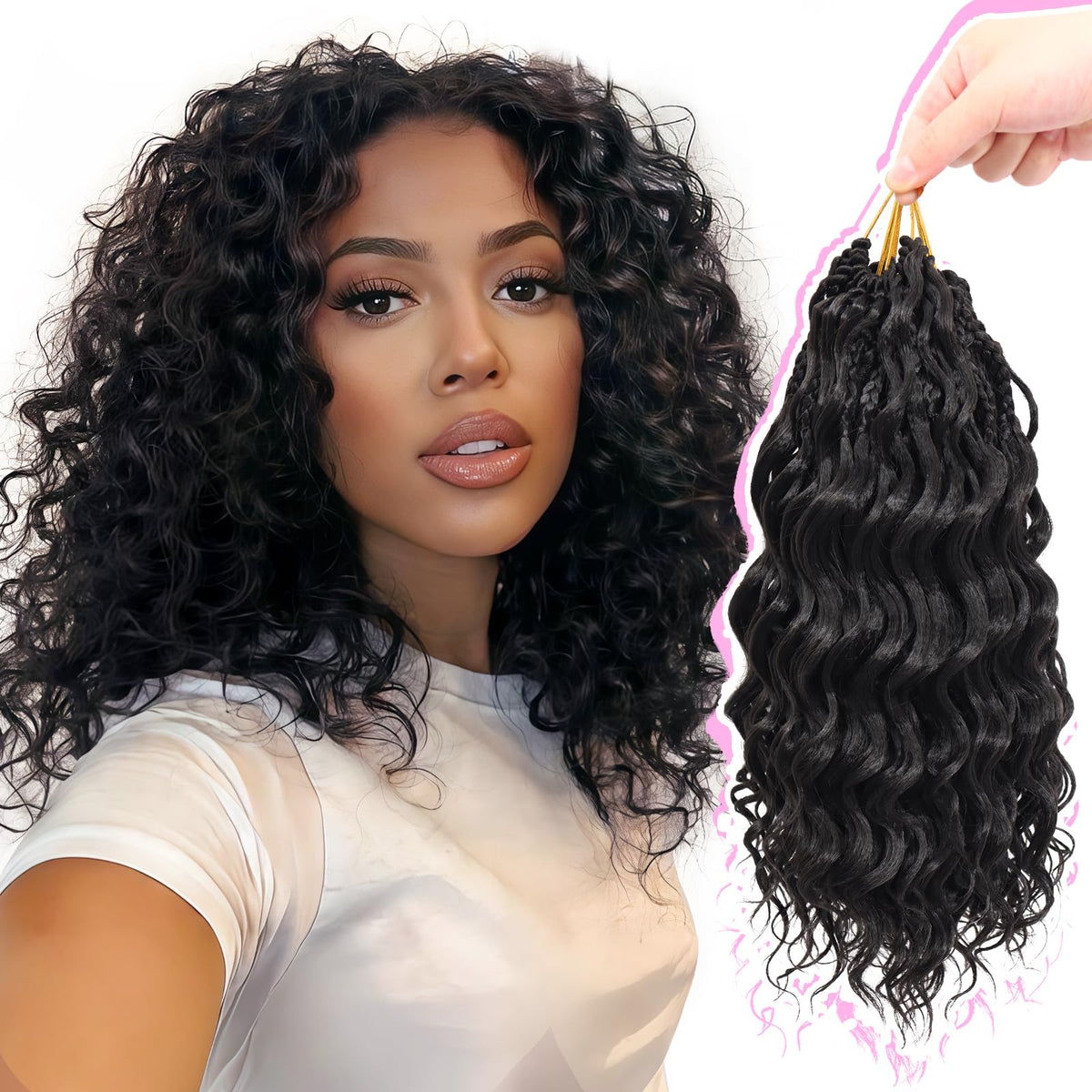 GOWIT deep wave crochet hair 12 inch pre-looped top for easy installation