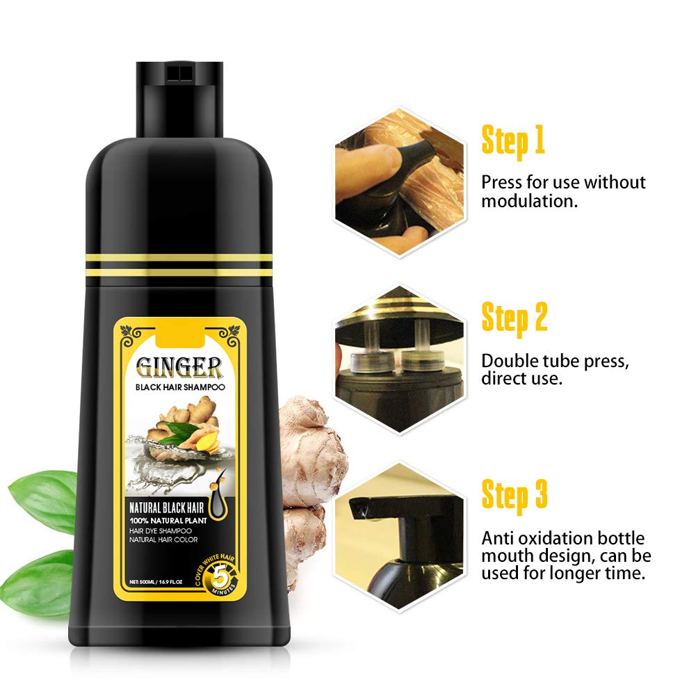 gowwim ginger black shampoo displaying five minute color activation timing