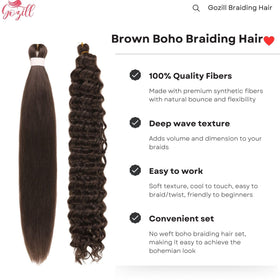 Gozill deep wave boho hair detail for voluminous, natural-looking braids.