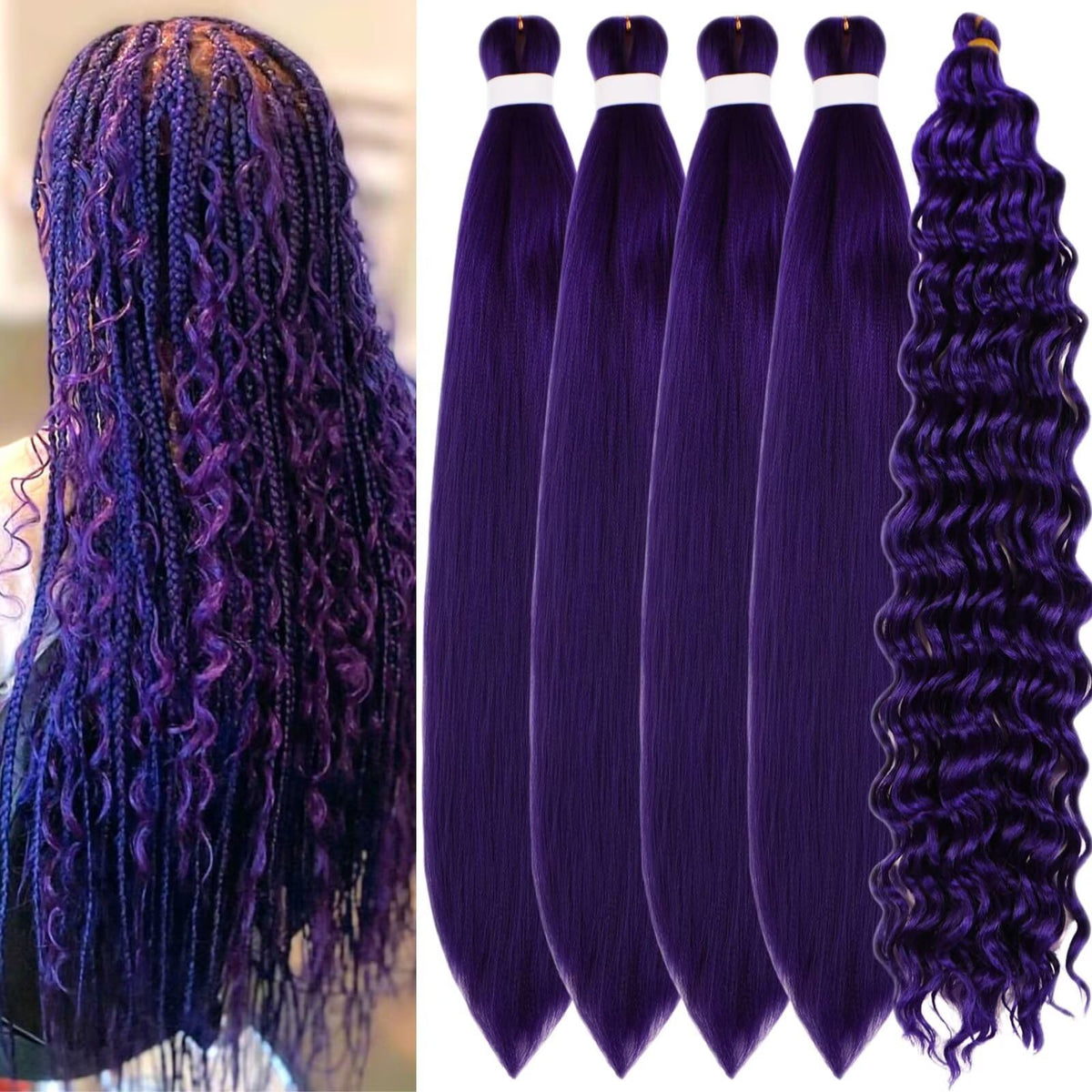 Gozill purple boho braiding hair pre-stretched 26-inch, smooth for easy protective styles.