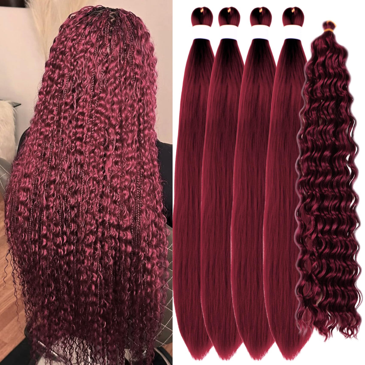 Gozill Red Boho Braiding Hair 900 Burgundy 26-inch pack for easy protective styles.