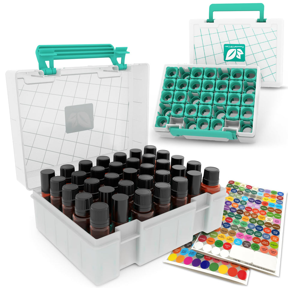 GPG2 Essential Oil Organizer teal shell with 35 bottles for organized storage