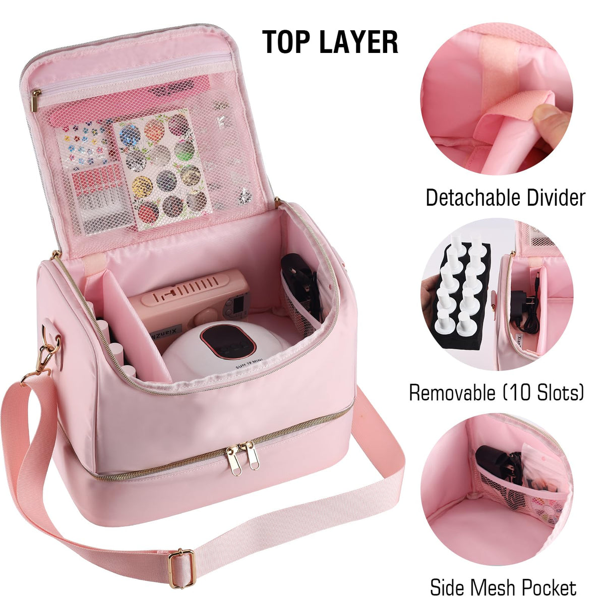 GR69N pink organizer with detachable strap for convenient on the go use