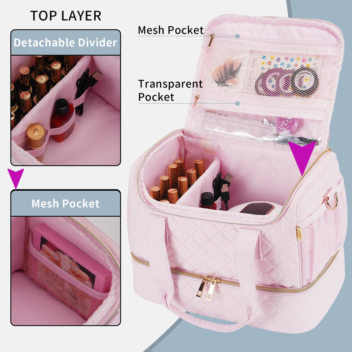 GR69N nail polish organizer mesh pockets highlight organized compartments